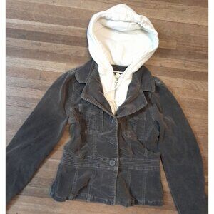 Vtg Y2K Hooded Corduroy 2-in-1 Teacher Casual Fall Junior Size 1 Jacket Pockets
